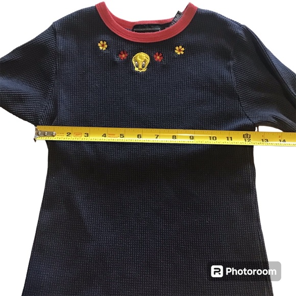Vtg 90’s Kids Looney Tunes Tweety Bird Thermal Long Sleeve Shirt Sz. L/G Navy - Picture 4 of 8